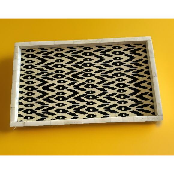 Artisans Bone Ikat Decorative Serving Tray Made In India 9"x15" - Picture 1 of 3